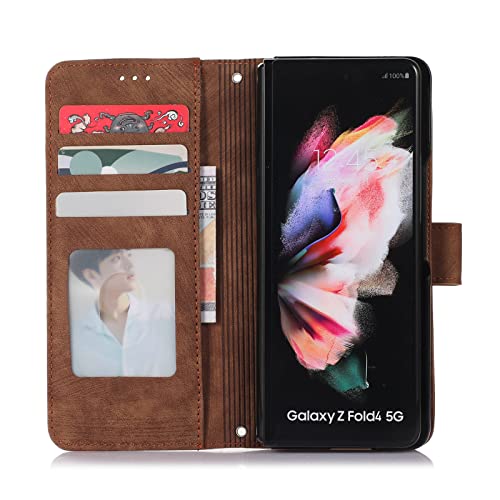Sffine Wallet Case For Samsung Galaxy Z Fold 4 2022 With S Pen Holder,Magnetic Pu Leather Flip Folio Stand Card Slot With Hand Strap And Cross Body Strap Case Cover For Galaxy Z Fold 4 (Brown) #TOP2