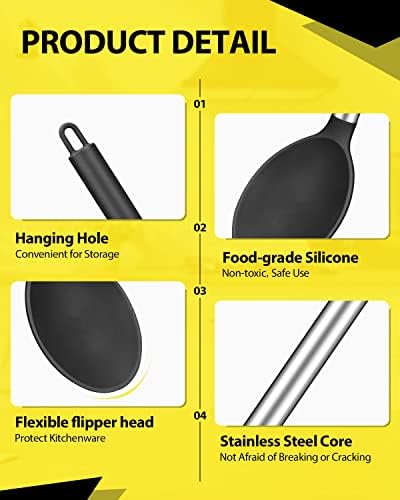 2 Pcs Silicone Cooking Spoons, Solid and Slotted Spoon Set, Non-Stick BPA Free Heat-Resistant Basting Kitchenware for Soup, Serving, Draining, StirringBlack