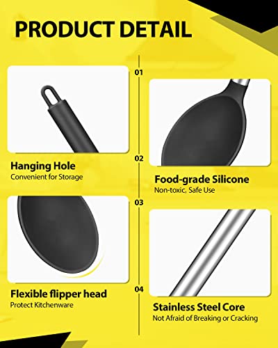 2 Pcs Silicone Cooking Spoons, Solid And Slotted Spoon Set, Non-Stick Bpa Free Heat-Resistant Basting Kitchenware For Soup, Serving, Draining, Stirring（Black） #TOP1