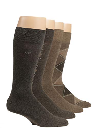 Calvin Klein Men's Argyle Crew Bonus Socks- 4 Pack, Wheat Heather Brown, 12-Jul