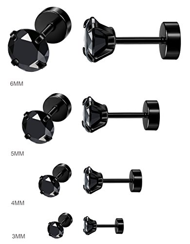 Orazio 8 Pairs 18G Stainless Steel Ear Stud Piercing Barbell Studs Earrings Round Cubic Zirconia Inlaid #TOP4