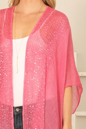 Image of RIAH FASHION Bohemian Sequin Glitter Shawl Wrap Poncho - Kimono Cardigan, Sparkly Metallic Mesh Scarf, Open Knit Crochet