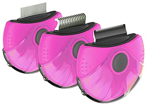 212 Main Axler Triple Rotating Rake Deshedder & Dematting Grooming Pet Comb - Pink - One Size