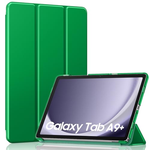 Image of MoKo Trifold Case for Galaxy Tab A9 Plus /A9+ 11 Inch 2023, Forest Green | Slim Stand Hard PC Translucent Back Shell Smart Cover, Auto Sleep /Wake, Light, Anti-scratch, 2 Adjustable Angle