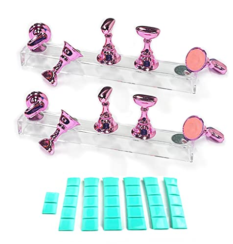 Soporte de Uñas para Exhibición de Uñas, Soporte de Práctica de Uñas, Soporte Magnético para Práctica de Puntas de Uñas, con 32 Piezas Masilla Adhesiva (Rosa) Cover