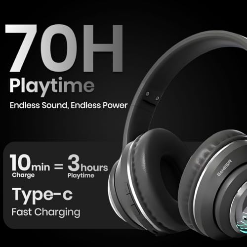 Image of GameSir Astro Junior Wireless Headphones with 40mm Drivers, Deep Bass Stereo Sound, Bluetooth 5.3, Over-Ear Noise Isolation Headset with LED Light, Built-in Mic for PC, Mobile & Laptop (Black)