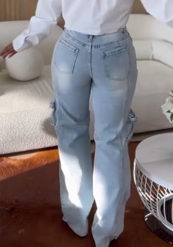 NRTHYE Womens High Waist Rhinestones Cargo Jeans Sexy Ripped Straight Leg Stretch Distressed Denim Trousers Pants4