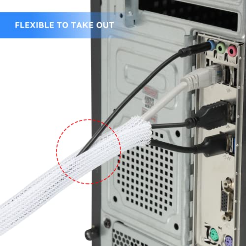 Image of AGPTEK Cable Sleeve, 6.6ft - 1.5 inch Cable Management Desk Cord Cover Organizer Wire Hider for Home Office Computer TV Wire Loom Tubing Pet Proof Cord Protector from Cat Dog Chewing, White
