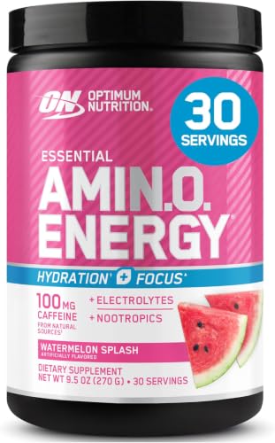 Image of Optimum Nutrition Amino Energy Powder Plus Focus, with BCAA, Electrolytes, and Caffeine, Watermelon, 30 Servings (Packaging May Vary) (Pack of 6)