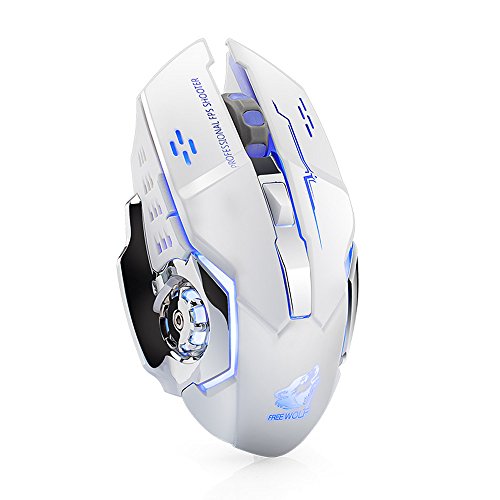 Colorful Professionelle Wireless Gaming Mouse, Wiederaufladbare X8 Wireless Silent LED Hintergrundbeleuchtung USB Optische Ergonomische Gaming-Maus Für PC Laptop (Weiß) Cover