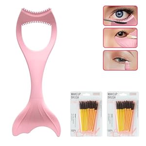 3-in-1 Mascara Shield Applicator Guard, Makeup Lash Applicator Eyelash Tool, Silicone Eyelash Tool Upper Lower Eye Lash Mascara Guard Applicator with 2 Premium Lash Brushes