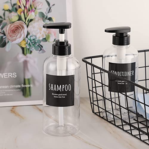Image of Shampoo and Conditioner Bottles, Segbeauty 2 Pack 16.9oz Refillable Shampoo Bottles, 500ml Labeled Clear Shower Bottles Refillable, Large Empty Plastic Bathroom Soap Lotion Shampoo Dispenser with Pump