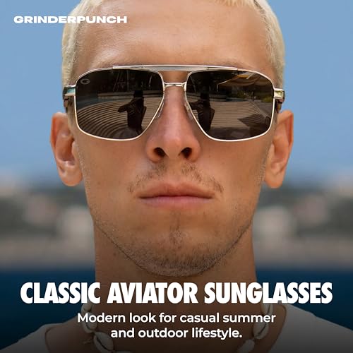 Image of grinderPUNCH Polarized Aviator Sunglasses Men Women Retro Vintage Square Pilot Sun Glasses UV400 Protection