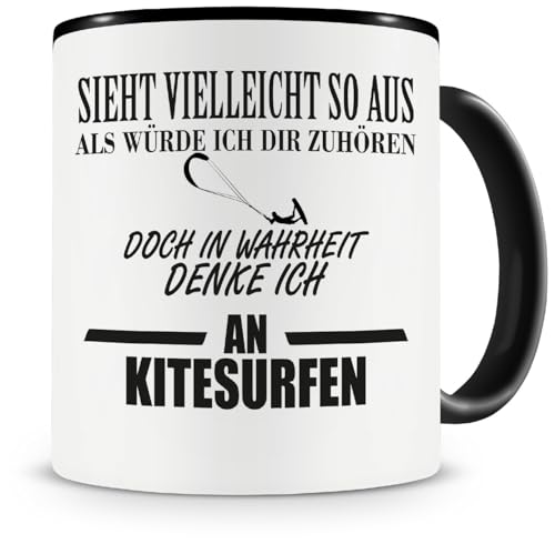 Samunshi® Tazza kitesurf con scritta Kite surfing Regali per uomo donna tazza da caffè grande divertente tazza da tè XXL nera