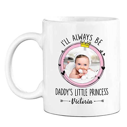 Personalized Photo Frame Name Baby Girl Coffee Mug Gift For Dad Father, I'll Always Be Daddy's Little Princess Coffee Cup 11 15 Oz, Custom Photo Baby Girl Mug For Fathers Day, Photo Baby Cup Dad Gift