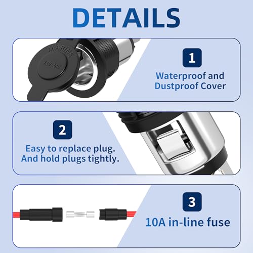 Image of DaierTek 12V Cigarette Lighter Socket 12 Volt Power Outlet Replacement Plug Socket for Car, Automotive, Truck, RV, Boat, Motorcycle