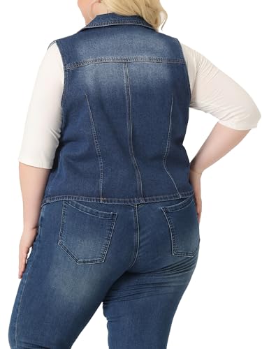 Agnes Orinda Plus Size Denim Vest for Women Lapel Sleeveless Button Down Classic Jean Jacket Vest4