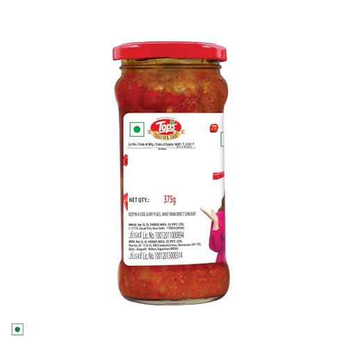 Image of TOPS Gold Stuffed Red Chilli Pickle - 375 gm Glass Bottle| Perfect blend of spicy red chillies blended in mustard oil (Pack of 3)