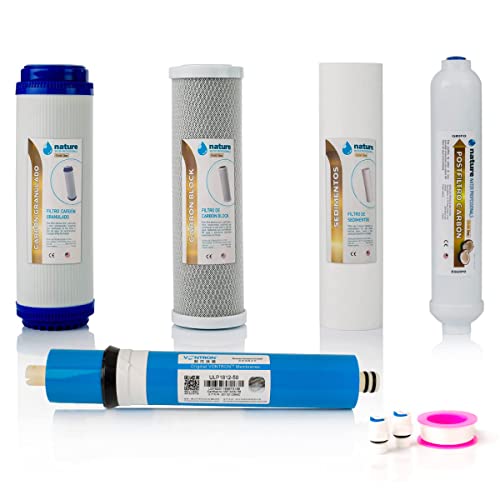 Kit de 4 Filtros Universales para Osmosis Inversa - Incluye Membrana Vontron y Rollo de Teflón - Ideal para Equipo de 5 Etapas Universal - 50GPD - Nature Water Professionals Kit de 4 Filtros Universales para Osmosis Inversa - Incluye Membrana Vontron y Rollo de Teflón - Ideal para Equipo de 5 Etapas Universal - 50GPD - Nature Water Professionals