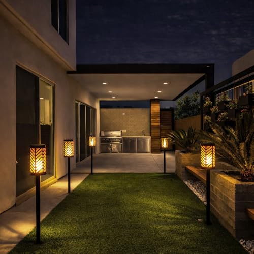 Image of Deco Window Solar Lights Outdoor 2 Pack LED Flame Torches with Flickering Flame Effect, Solar Powered Pathway Lights for Patio, Lawn, Porch, Walkway, Driveway, and Garden.