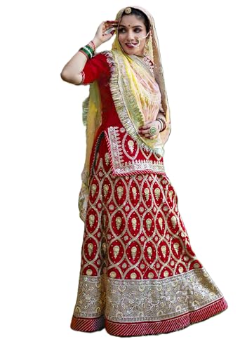Image of Heavy Embroidery Work Semi Stitched Shimmer Silk Rajputi Poshak For Women Rajasthani Lehenga Choli