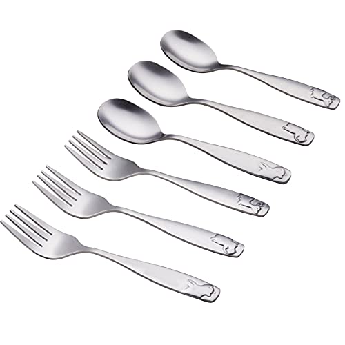 Annova Kids Silverware 6 Pieces Children's Safe Flatware Set Stainless Steel - 3 X Children Forks, 3 X Children Dinner Spoons, Toddler Utensils, Metal Cutlery Set For Lunchbox Oxidation - Matte Finish #TOP2