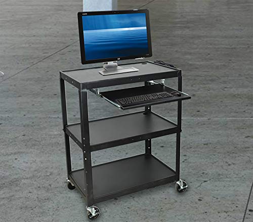 Luxor AVJ42XLKB Extra-Large Steel AV Cart with Adjustable-Height, Pullout Keyboard Tray, 3 Shelves, 24" to 42" Height, Black - Thumbnail 4