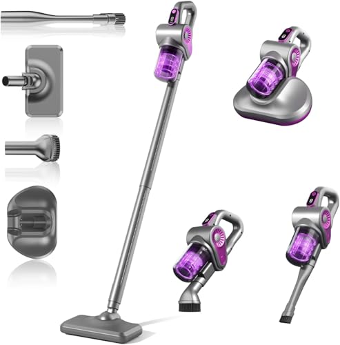 Cordless Vacuum Cleaner 15000pa, 4-in-1 Upright Handheld Stick Vacuum & Mattress Vacuum Cleaner with UV Light, Lightweight Hoover Vacuum, Rechargeable Hoover Cordless for Car Home Sofa (Darkpurple1)