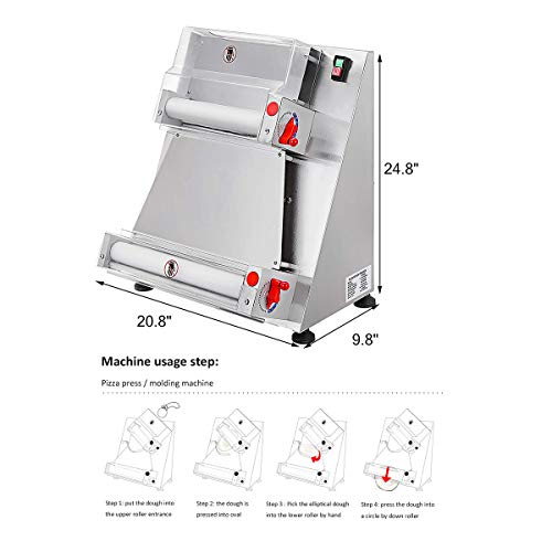 Ideamad 370W Automatic Pizza Dough Roller Sheeter Machine, Commercial Dough Sheeter Machine, 3-15 Inch Pizza, 1-5.5Mm Thickness, Ce/Fcc/Ccc/Pse Silver #TOP6