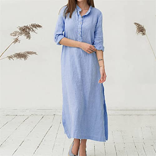 Robe longue d'été en coton et lin bleu clair Haitpant en taille M