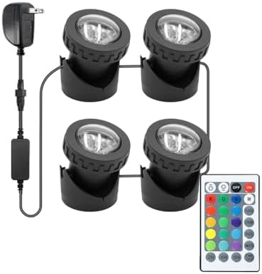 Colored Pond Lights with Timer, RGB Fountain Light IP68 Waterproof, Dimmable Outdoor Landscape Lights Fish Tank Pond Fountain Garden, 4 in Set Colored Pond Lights with Timer, RGB Fountain Light IP68 Waterproof, Dimmable Outdoor Landscape Lights Fish Tank Pond Fountain Garden, 4 in Set