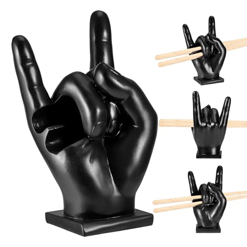 Drum Stick Holders Rock Hand Drumstick Display Holder Resin Drum Stick Case with Funny Gesture & Sturdy Base Cool Drumstick Stand Drumming Accessories Gifts for Drummers Home Decoration (Black)