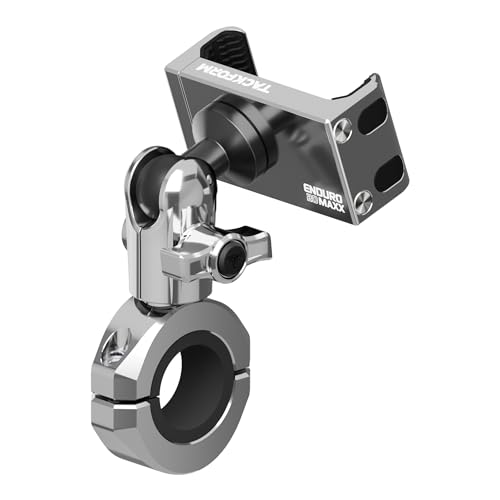 Tackform Chrome Motorcycle All Metal Phone Mount - 20MAXX Spring Cradle | Universal Clamp Fits 7/8 to 1-1/4 Handlebars | Aluminum | Compatible with iPhones Galaxy Devices More | Short Reach Arm
