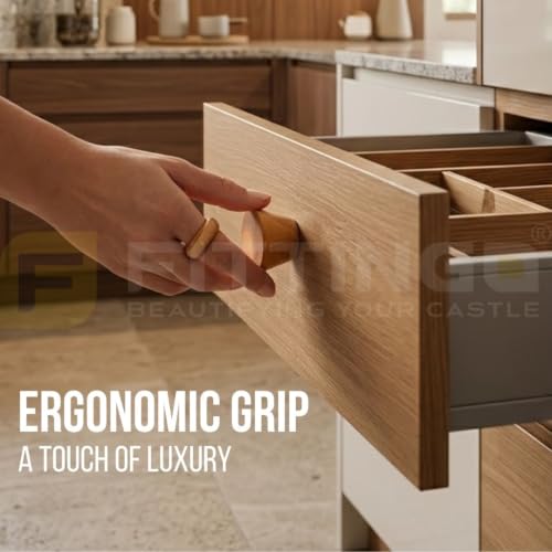 Image of 10 Pack Natural Wood Drawer Knobs - Teak Wood Cabinet Door Knobs for Kitchen Cabinets, Cupboards, Dressers & Wardrobes | 1.5 Inch-| 3 Years Warranty |