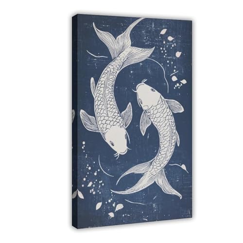 Poisson koi bleu sur toile idée cadeau originale