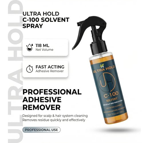Image of Ultra Hold C100 Hair Patch Remover Solvent Spray 118ml | Citrus-Based Patch Glue Remover | Fast-Acting Wig Adhesive & Hair Patch Tape Remover Spray | Wig Residue Cleaner for Men & Women