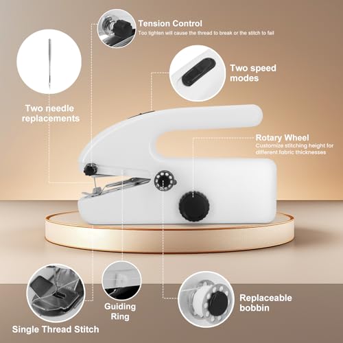 Image of Handheld Sewing Machine, Dual Speed Portable Stitch for Beginners | Two-speed Control, Compact Handheld Design, Quick Repairs on Clothes, Fabrics, and Home Items, Travel, Easy to Operate