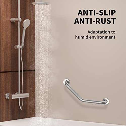 16 Inch Angled Shower Grab Bar, Munzong 2 Pack Anti Slip Satin Brushed Nickel Bathroom Grab Bar, Knurled Bathroom Balance Bar,Safety Hand Rail Support Handicap Elderly Injury Senior Assist Bath Handle #TOP6