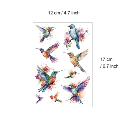 Everjoy Realistic Watercolor Hummingbirds Temporary Tattoo Stickers - Waterproof Fake Tattoos for Women and Girls - Image 2