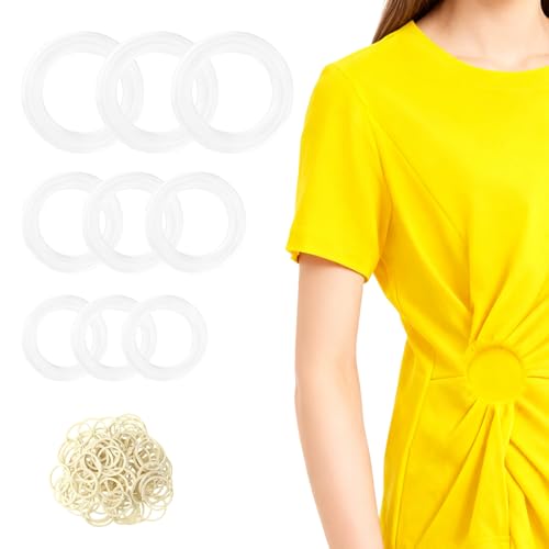 ZGGAZCA 9Pcs Clothing Cinch Clip with Rings for Cinching Dress Clips and Knot Tightener Bulk Shirt Tucker Accessory for Women Tailor Fitting Tool to Tighten Outfits with 50 Rubber Bands Included