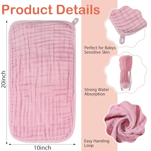 Image of VitalCozy 6 Pcs Baby Muslin Hooded Bath Towels and Washcloths, Muslin Hooded Baby Towels Absorbent Blankets for Gift Newborn Infant Shower (Pink,Orange)