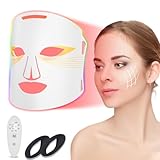 Hopihe LED Face Mask Light Therapy, 7 Color LED Red Light Therapy for Face with 3 Modes Rechargeable Remote, 850NM Infrared & Red Light Mask Timing Function for Home(White)