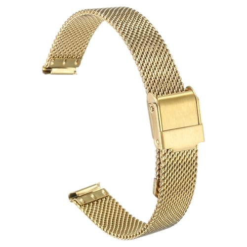 sourcing map Bracelet de montre de rechange en maille d'acier inoxydable de 13 mm, à dégagement rapide, réglable, pour homme et femme, doré