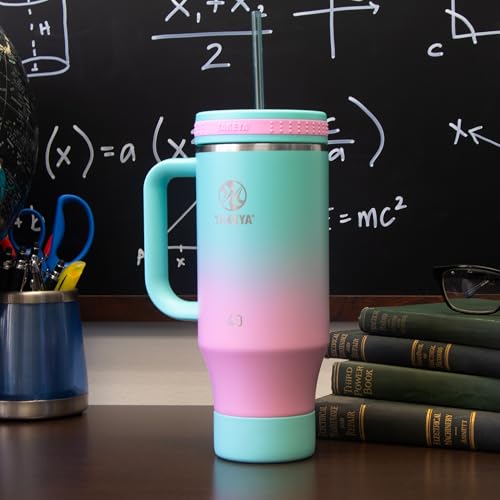 Image of Takeya Stainless Steel Tumbler with Handle and Straw (40 oz, Ombre Dream) - Insulated Water Bottle with Straw for Water & Iced Beverages