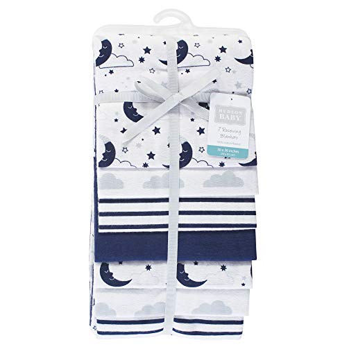 Image of Little Treasure Hudson Baby Cotton Poly Flannel Receiving Blankets Multipack, Blue Moon, 30x30 inches
