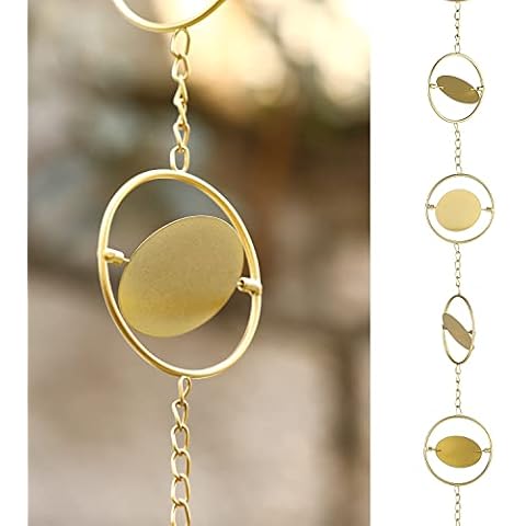 Retrome 5.8 Ft Metal Round Kinetic Rain Chain for Gutters, Gold…… Cover
