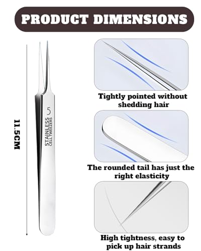 HUVZOR Pinzas de Puntos Negros de Precisión, pinzas profesionales de acero inoxidable, extractor de puntos negros, pinzas de maquillaje de precisión para mujeres y niñas - imagen 2