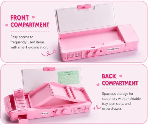Image of Multifunction Pencil Box for Kids, Cute Pink Cartoon Unicorn Pencil Case with Sharpener, Pop-Up Compartments, Pencil Slots, Class Schedule & Name Label, School Stationery Organizer for Girls