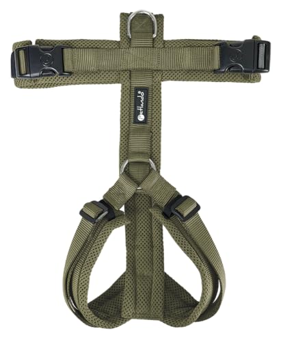 Petlando Hundegeschirr Mesh Y-Comfort, langlebig & robust, atmungsaktiv, kein Einschneiden, Olive L (Halsumfang 46-80 cm, Brustumfang 56-82 cm), Hundegeschirr große Hunde