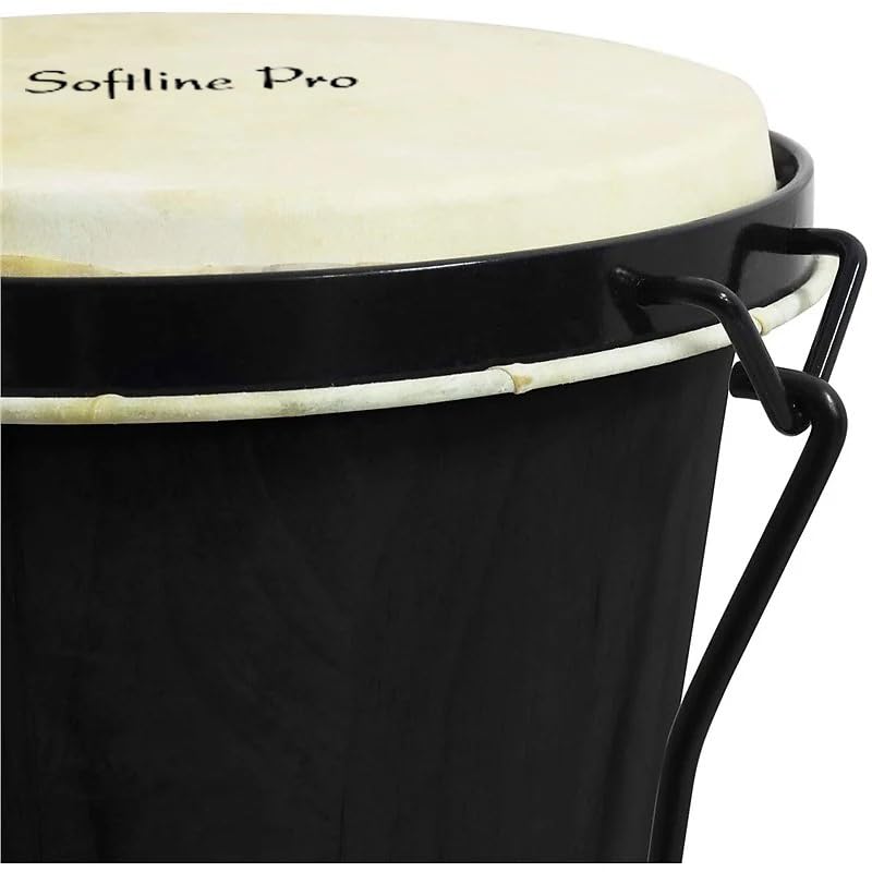Image of Softline Pro Bongo Drum Set with Tuning Wrench & Padded Professional Wooden Percussion Instrument for Beginner Adults Kids - Natural Skin (Black)